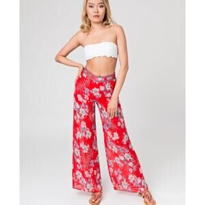 NWT Pia Rossini Sheer Virginia Trouser Red Floral